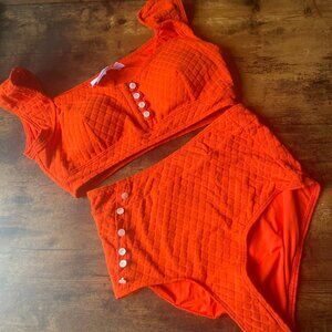Modcloth Sissone Crop Bikini Top Sm Orange, Sissone High-Waisted Bikini Bottom M